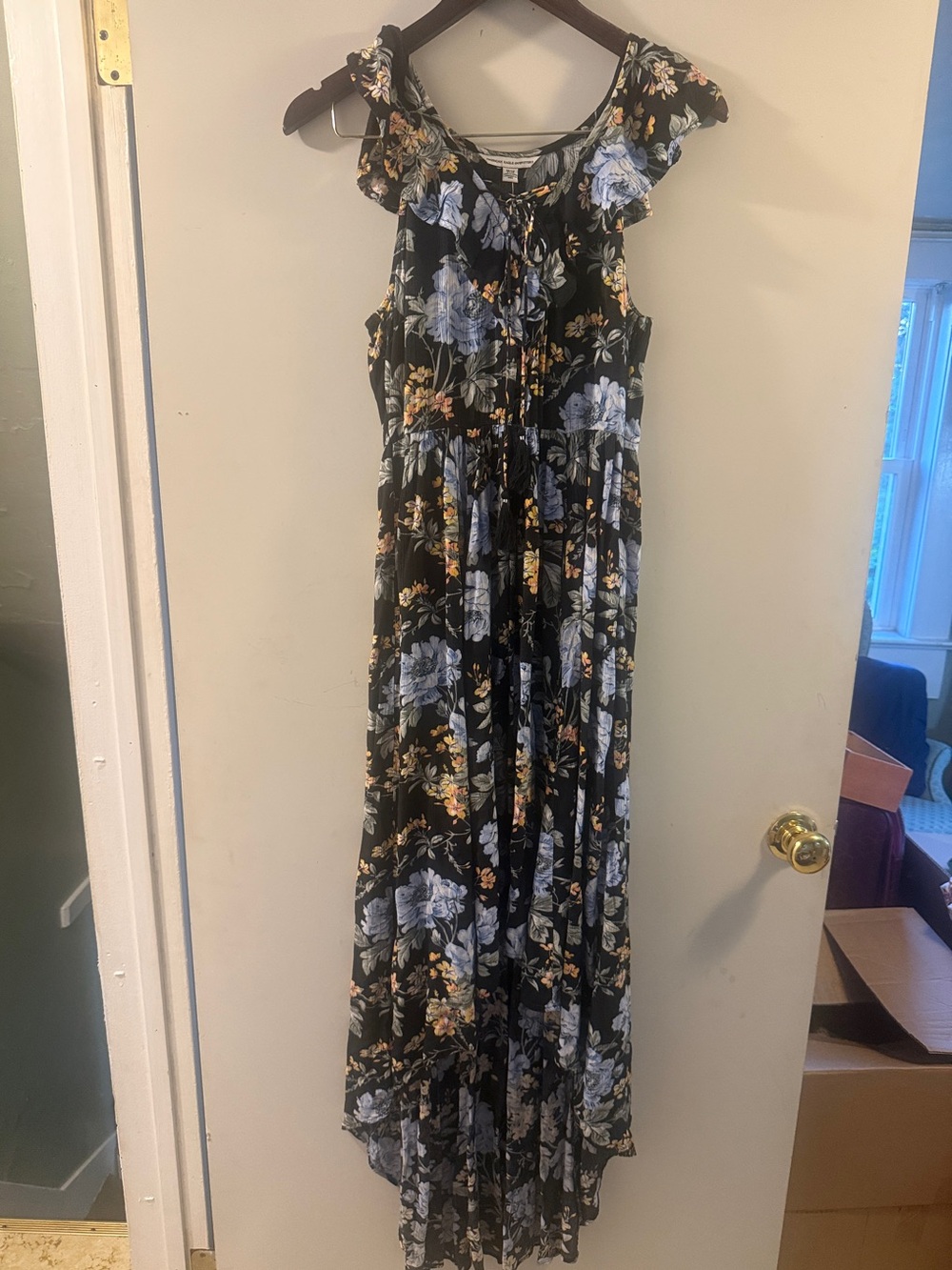 American Eagle Women’s Black Floral Tie-Front Maxi Dress Sz Extra Small